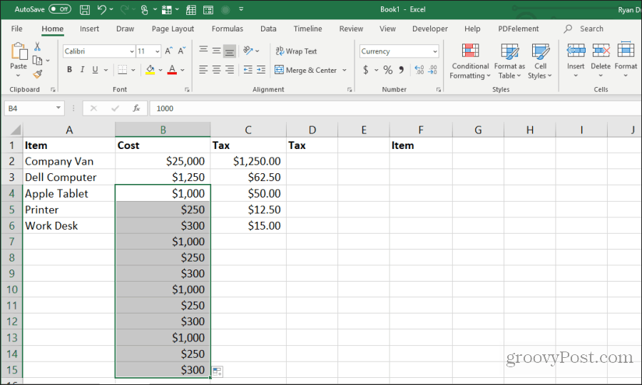 repita o preenchimento do excel