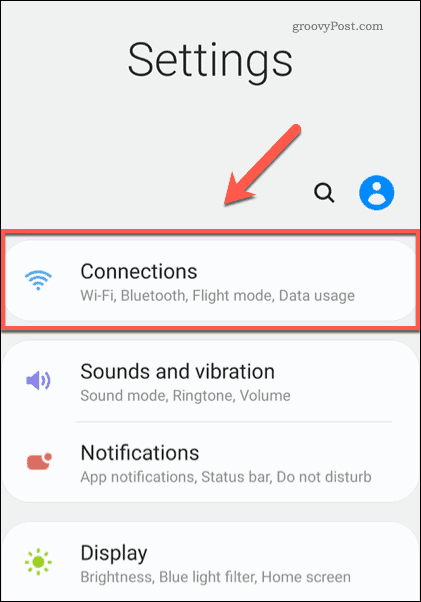Opção de conexões de configurações do Android