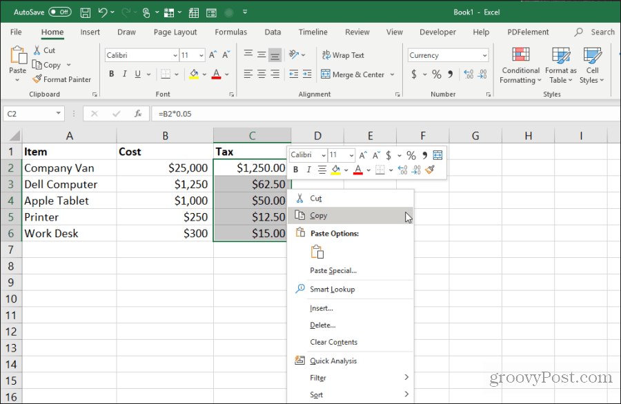 copiando células com valores de fórmula