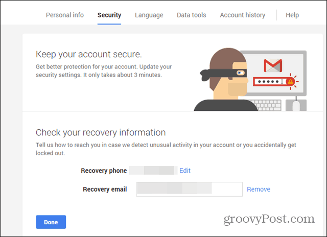 Verificação de e-mail do telefone do assistente de segurança do Google