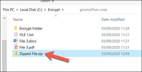 Abrindo um arquivo zip no Windows 10