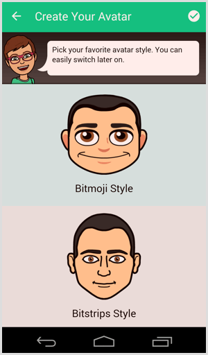 bitmoji escolhe o estilo do avatar