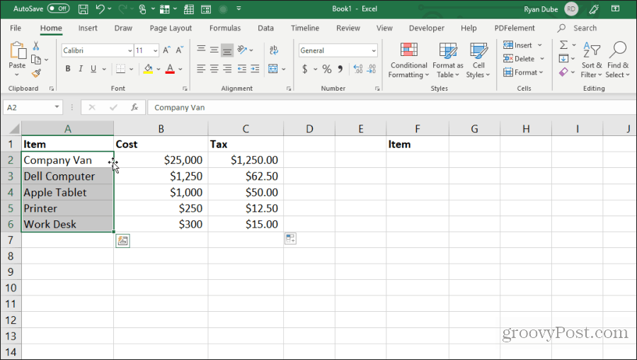 selecionando células para movê-las