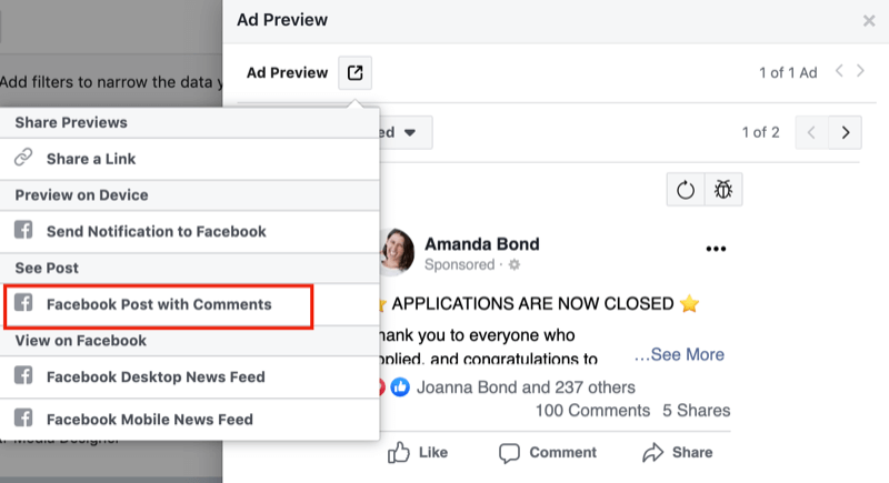 etapa 1 de como revisar feedback negativo para anúncios do Facebook