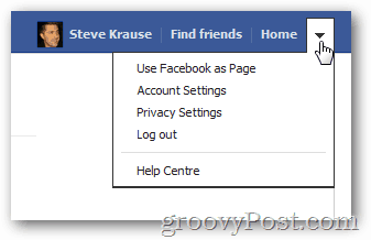 menu de opções do facebook