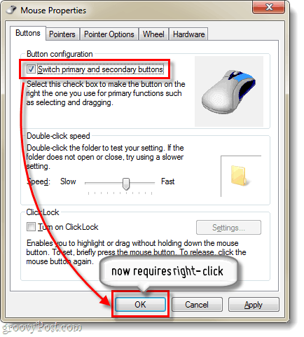alternar botões do mouse principal do Windows