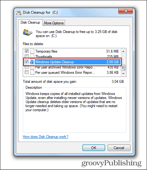 atualização do windows 7 excluir arquivos antigos espaço de limpeza de disco ocupado