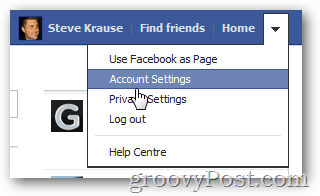 facebook clique em configurações da conta