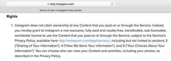 Os Termos de Uso do Instagram descrevem a licença que você está concedendo à plataforma para seu conteúdo.