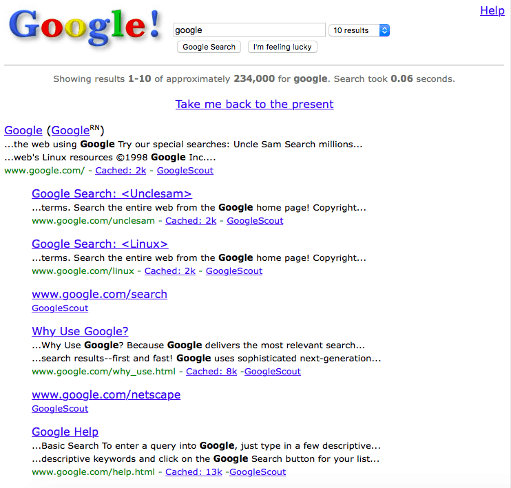 Diversão na sexta-feira: Volte à Web 1.0 pesquisando no Google "Google in 1998"