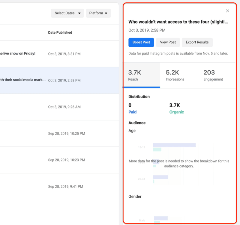 ver insights para postagem de feed do Instagram