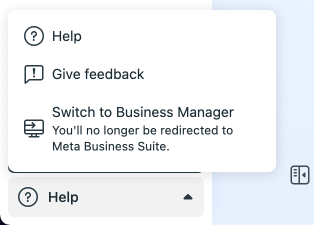 imagem da opção Mudar para o Business Manager no Meta Business Suite