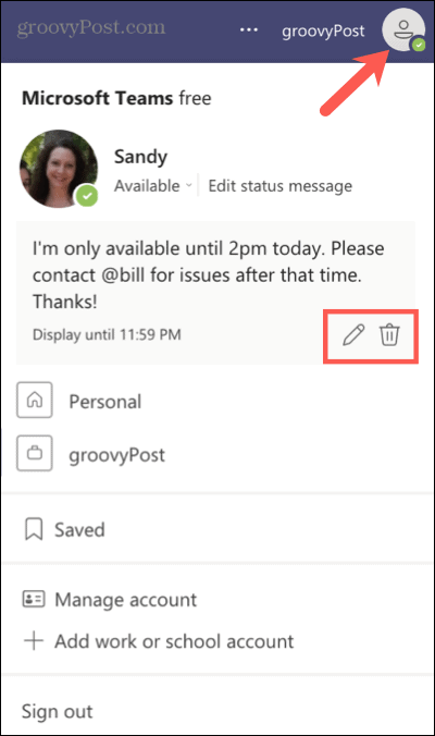 Editar ou excluir uma mensagem de status no Microsoft Teams