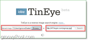Captura de tela do TinEye - procurando imagens duplicadas e versões maiores