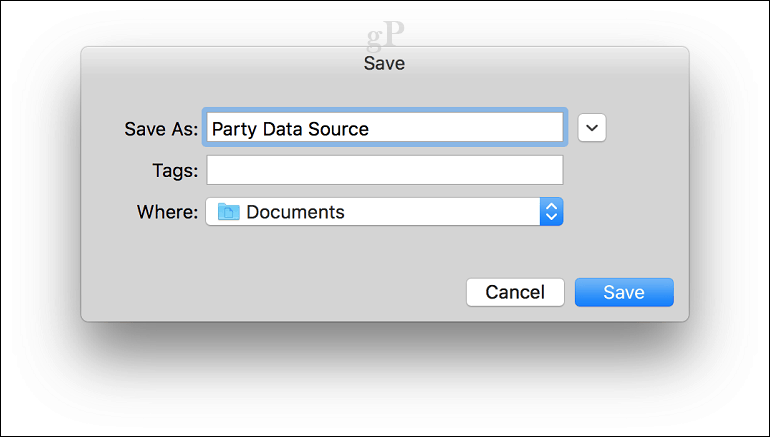 Microsoft Word para Mac Mail Merge - Dave fonte de dados