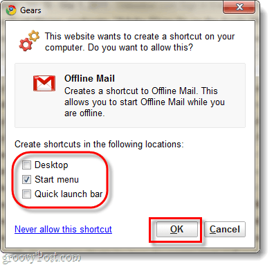 crie um atalho offline do gmail