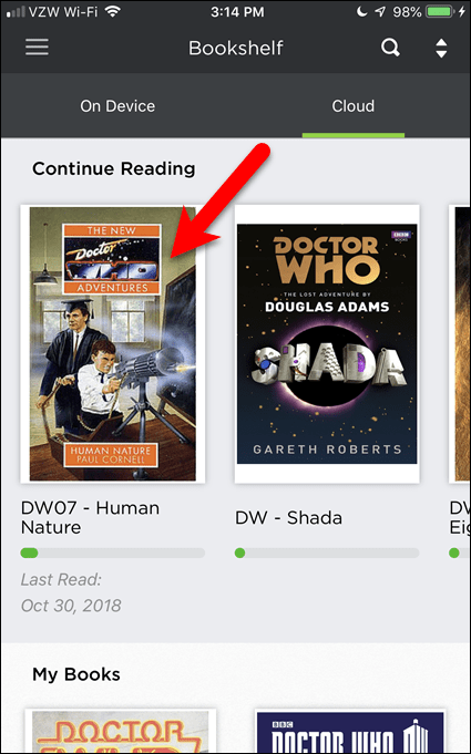 Toque em um livro para fazer o download no BookFusion no seu dispositivo iOS