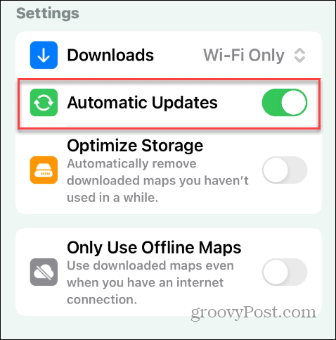 atualizações automáticas de mapas offline no Apple Maps