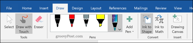 A guia Desenhar na barra de faixa de opções do Word