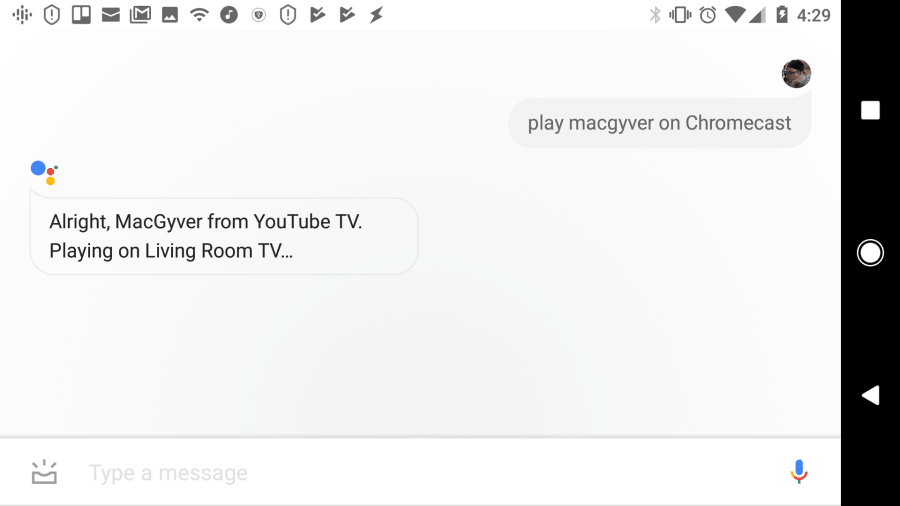 captura de tela de reproduzir programas ou filmes com o Google Assistant