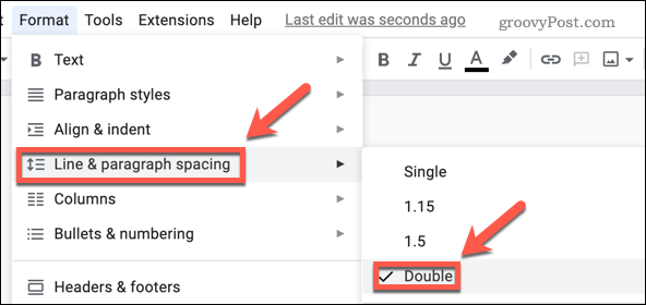 Configurando a regra de espaçamento duplo no Google Docs