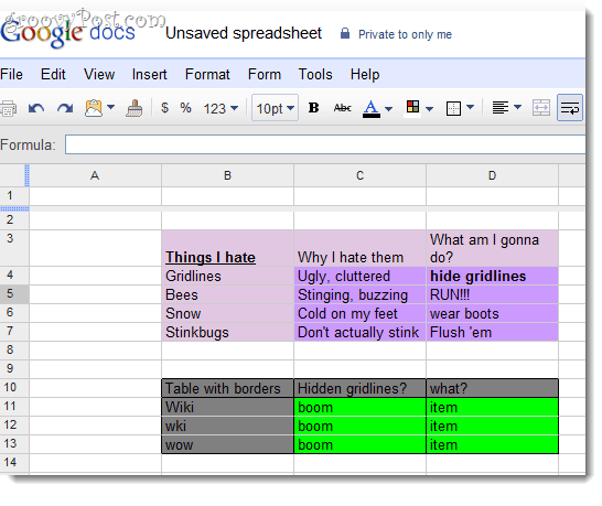 Ocultar linhas de grade no Google Docs