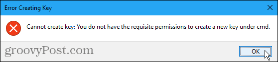 Não é possível criar erro de chave no registro do Windows