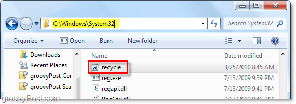 coloque a lixeira na pasta system32 do Windows 7