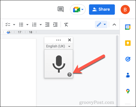 Botão de ajuda para digitação por voz do Google Docs