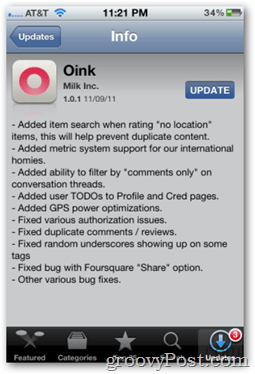 Atualização do Oink 1.0.1 da Apple App Store