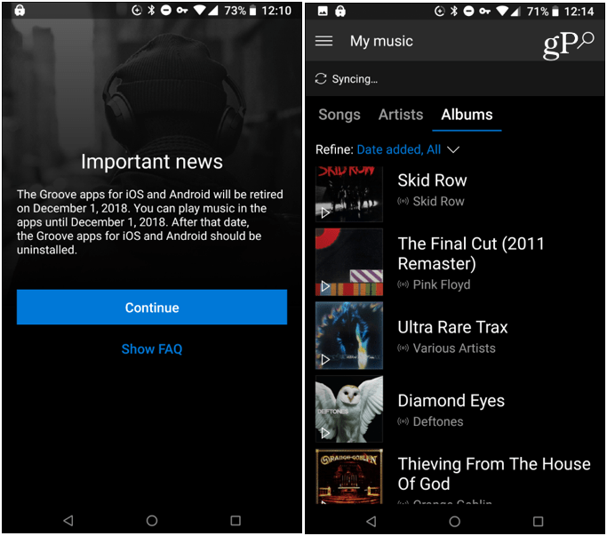Aplicativo do Groove Music para Android