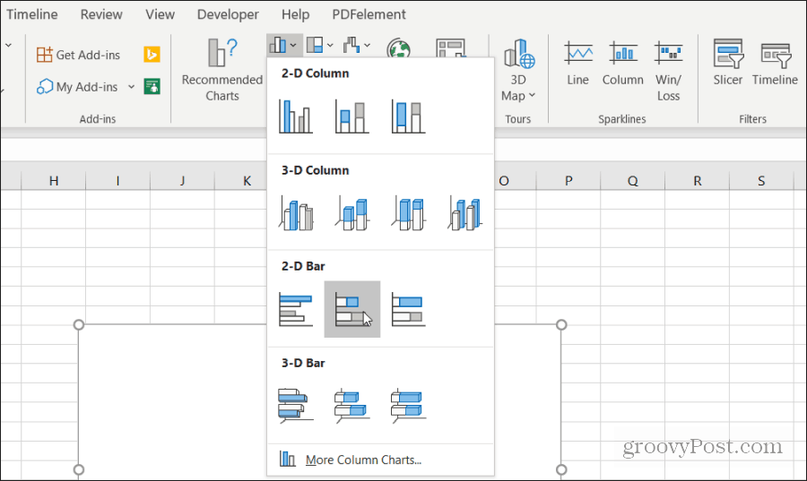 Inserir gráfico empilhado no Excel