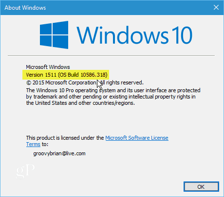 Windows 10 Versão 1511 Build 10586-318