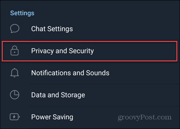 Configurações de privacidade e segurança no Telegram no Android