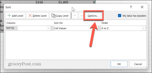 opções de classificação do excel