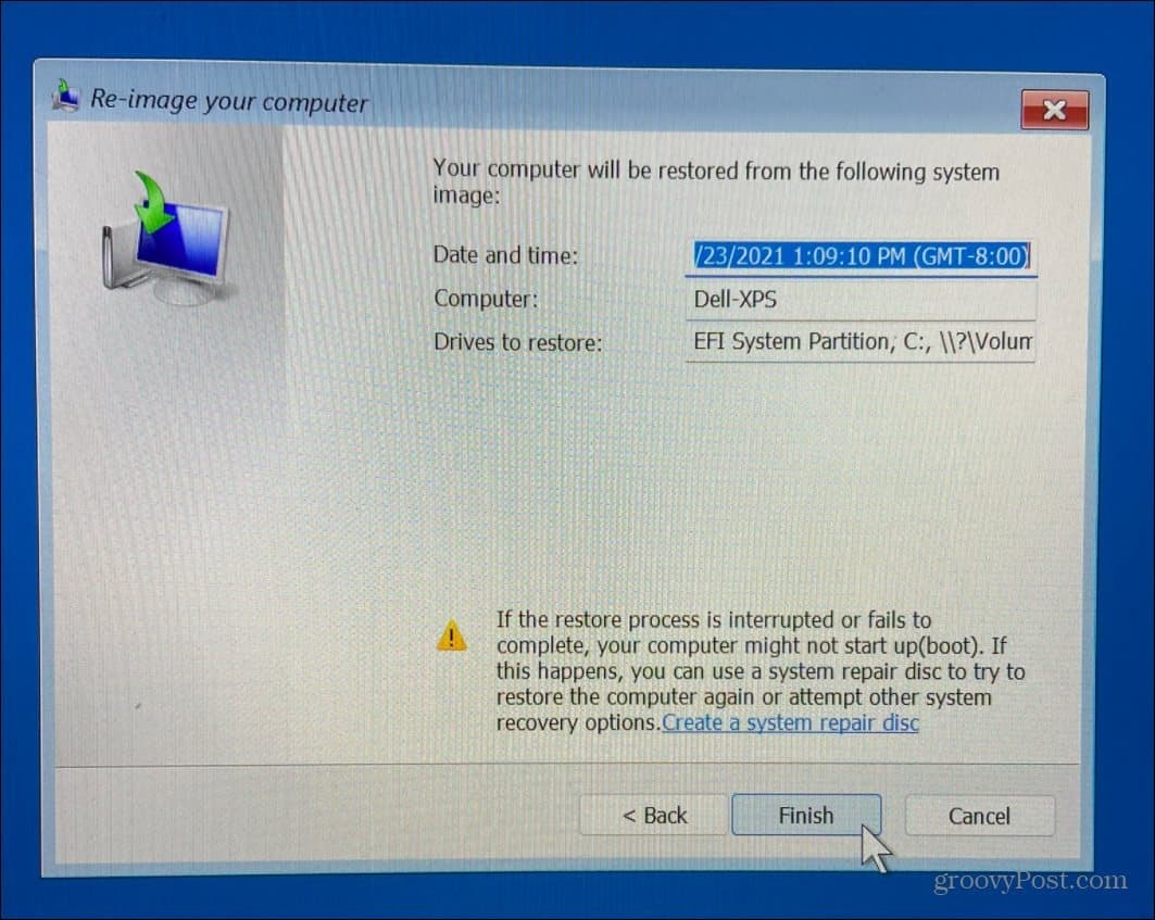 Termine de refazer a imagem do seu computador