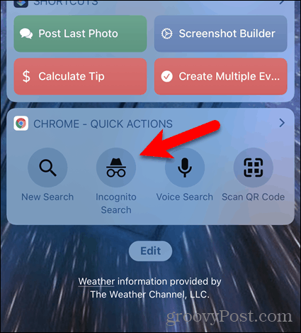 Toque em Pesquisa anônima no widget Chrome no iOS