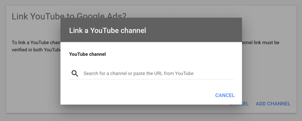 Como configurar uma campanha de anúncios do YouTube, etapa 2, configurar a publicidade no YouTube, vincular um canal do YouTube