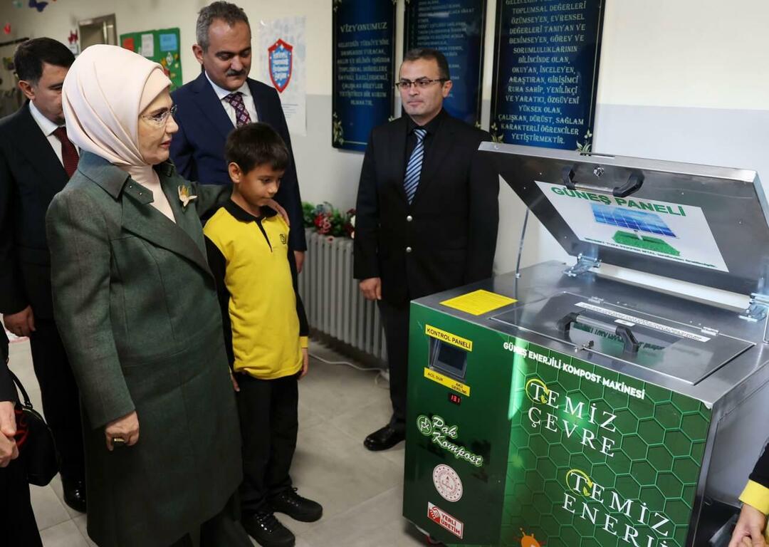 Emine Erdoğan verificou as práticas de desperdício zero da Escola Primária Ostim