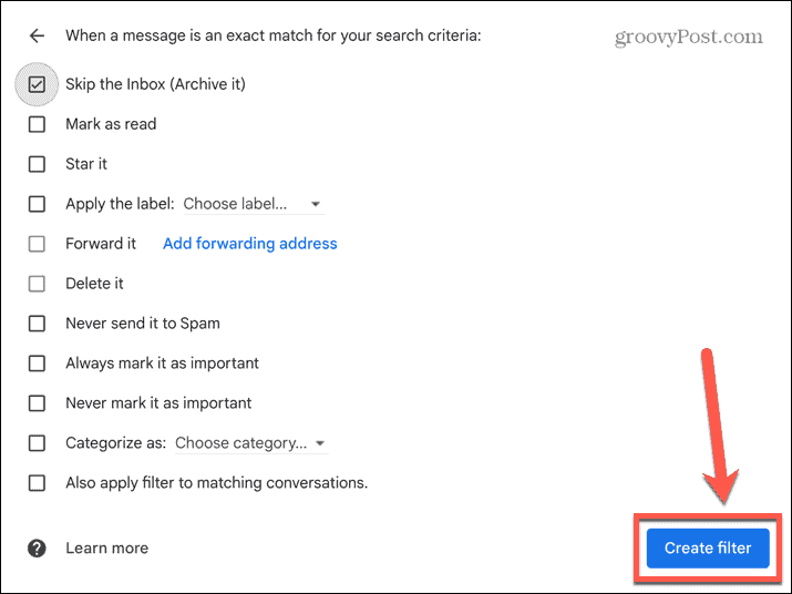 gmail criar botão de filtro