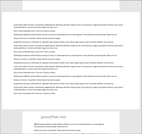 Um documento do Word com vários layouts de página