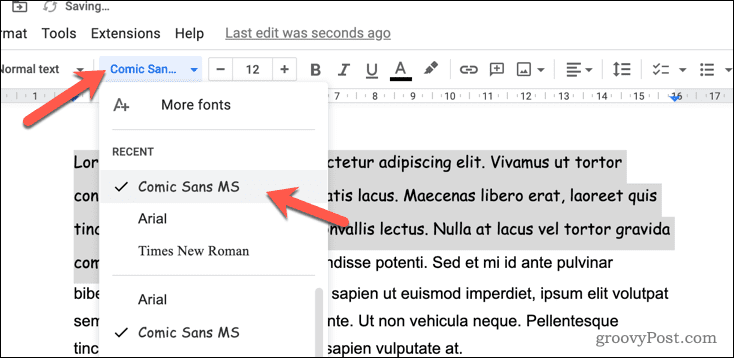 Alterar fonte no Google Docs