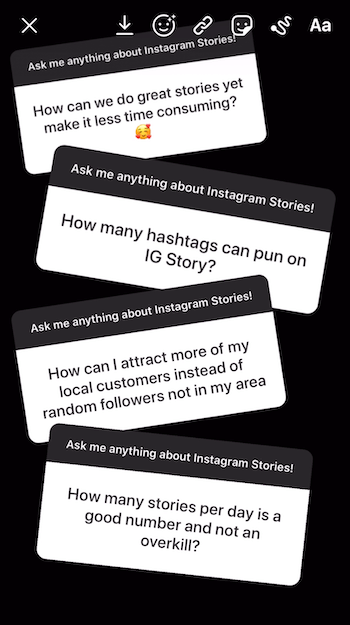 adicionar várias respostas de adesivos de perguntas à imagem da história do Instagram