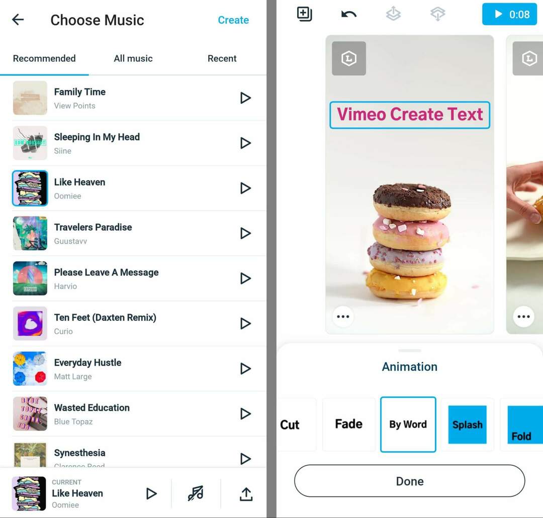 aplicativos de edição de vídeo-formato curto-conteúdo-mobile-app-vimeo-criar-ferramentas de edição-paleta de cores-sobreposições de texto-adesivos-escolha-animação-musical-21