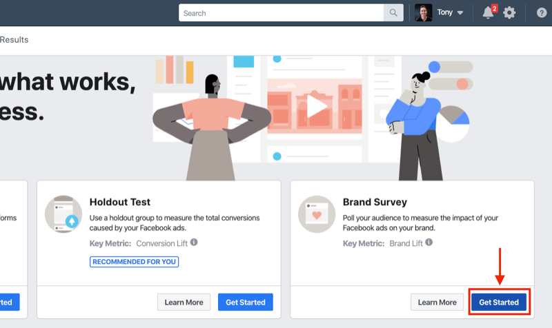 Botão de introdução para pesquisa de marca para experimentos do Facebook