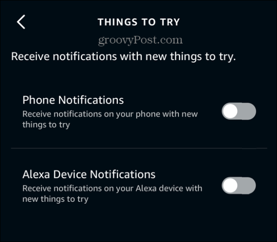 notificações do aplicativo Alexa desativadas