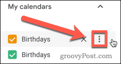 O ícone do menu de três pontos no Google Agenda