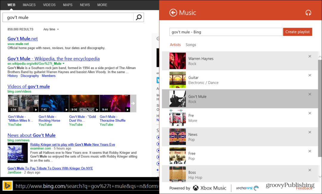 Use o Bing para criar listas de reprodução do Xbox Music no Windows 8.1