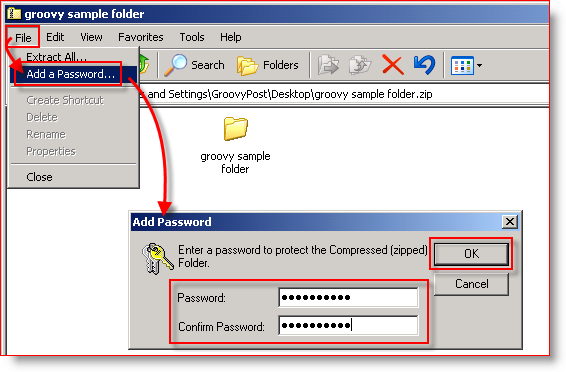 Compressão interna Windows XP - Adicionar senha