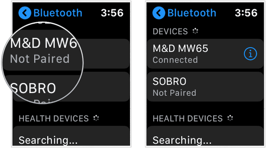 Emparelhamento do Apple Watch Bluetooth